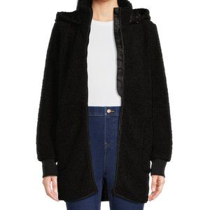 Time & Tru Viral Faux Shearling Teddy Sherpa Jacket Coat Black EUC Women’s Small